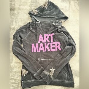 Free City Art Maker Gray Hoodie With Studs. (Cut by neck by owner)